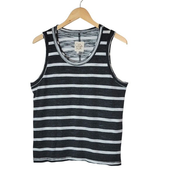 Chaser Black and White Stripe Tank Top Scoop Neck Soft Basic Casual Chic Comfy L - Picture 10 of 10
